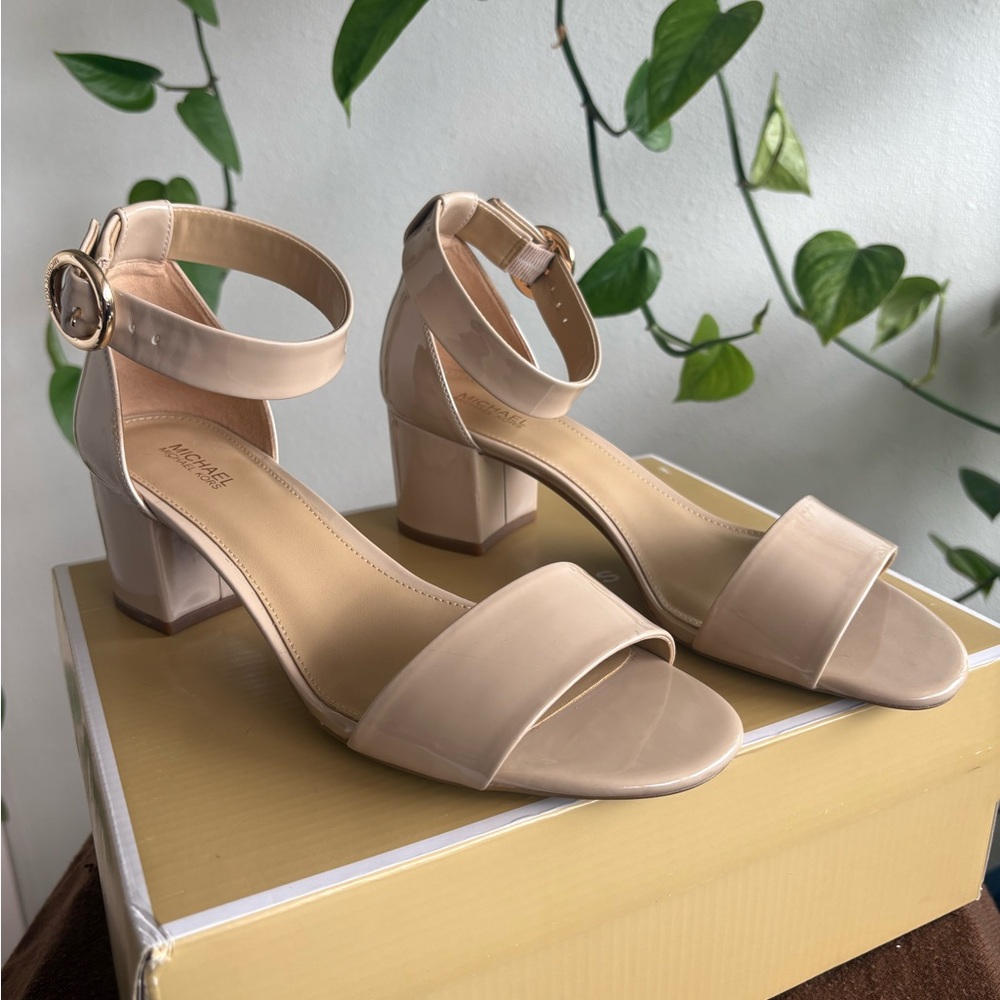 Michael Kors Tan Heeled Sandals with Block Heel